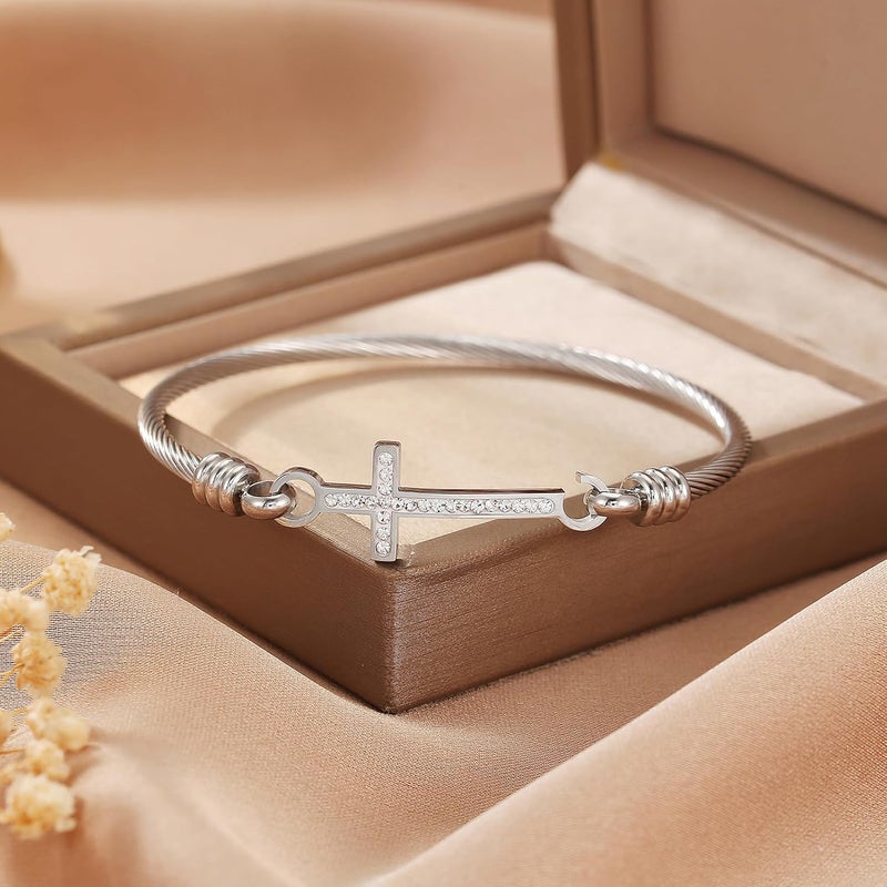 DS Religious Gift for Her Christian Cross Bracelet Bible Verse God is Within Her She Will Not Fall Inspirational Bracelets For Women Stainless Steel Jewelry Gift To Daughter Best Friend - Image 2